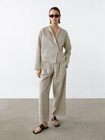 Linen blend check print trousers