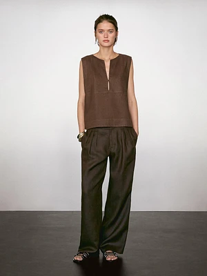 100% linen blouse with seam details