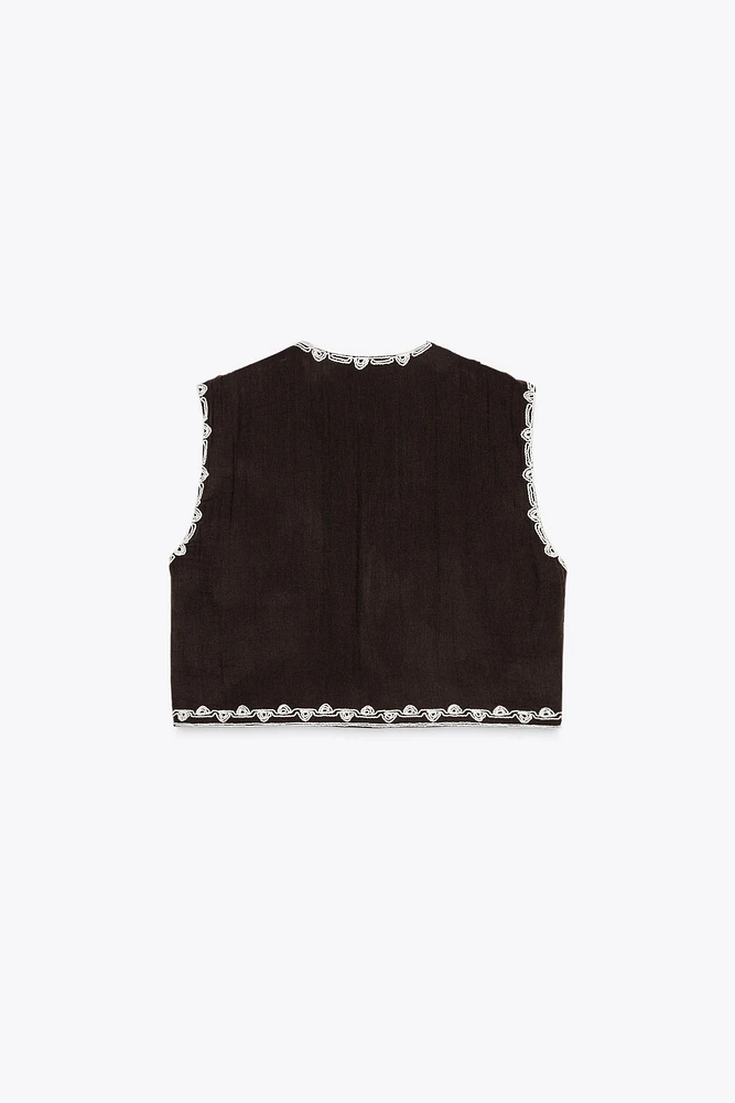 EMBROIDERED OPEN VEST