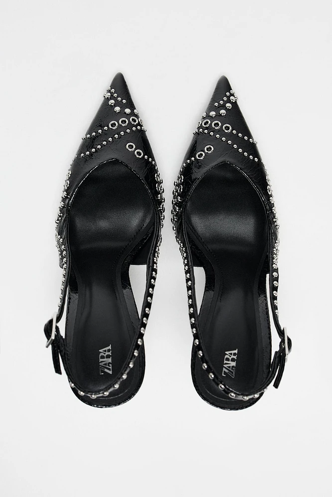 STUDDED HEELED PUMPS