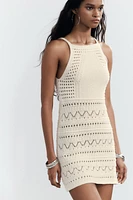ROBE MINI HALTER EN MAILLE POINTELLE