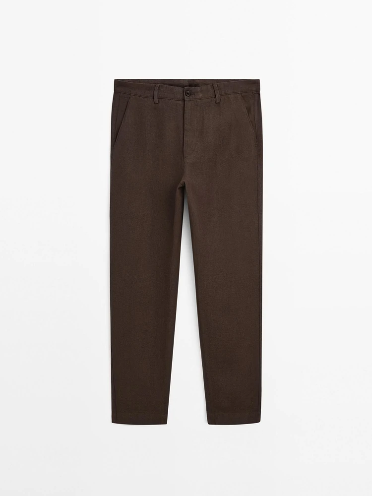 Pantalon straight 100 % lin