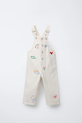 EMBROIDERED LONG TWILL OVERALLS