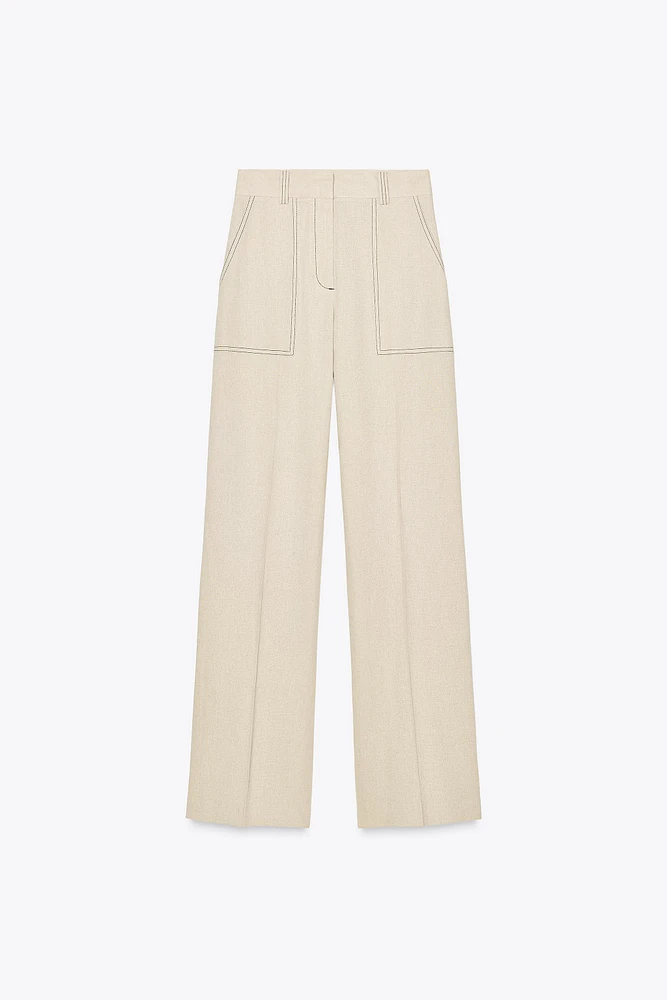 PANTALON DROIT SURPIQÛRES AVEC LIN