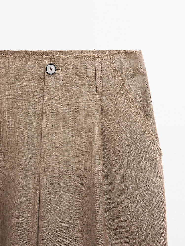 Flowing 100% linen trousers with darts