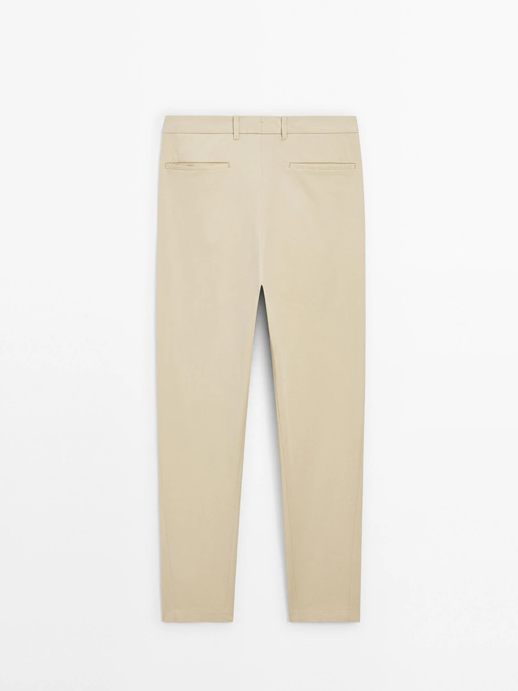 Cotton blend relaxed fit trousers