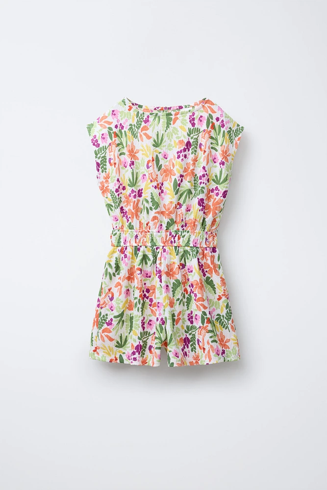 TEXTURED FLORAL SHORT JUMPSUIT
