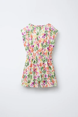 TEXTURED FLORAL SHORT JUMPSUIT
