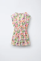 TEXTURED FLORAL SHORT JUMPSUIT