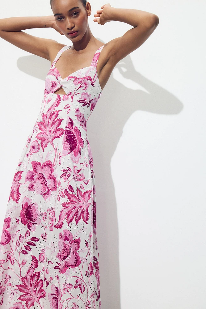 PRINTED DRESS WITH OPENWORK EMBROIDERY