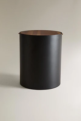 METAL BATHROOM TRASH CAN WITH WOODEN LID