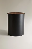 METAL BATHROOM TRASH CAN WITH WOODEN LID