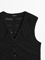 Embellished crochet knit vest