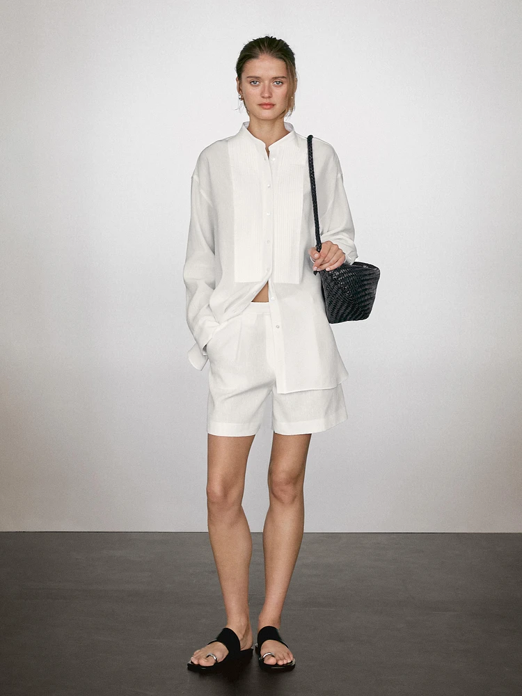 Linen blend shirt with thin pintucks