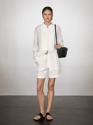Linen blend shirt with thin pintucks