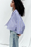 STRIPED SHIRT WITH WIDE METALLIC THREAD SLEEVES