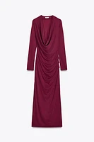 DRAPED NECKLINE MIDI DRESS