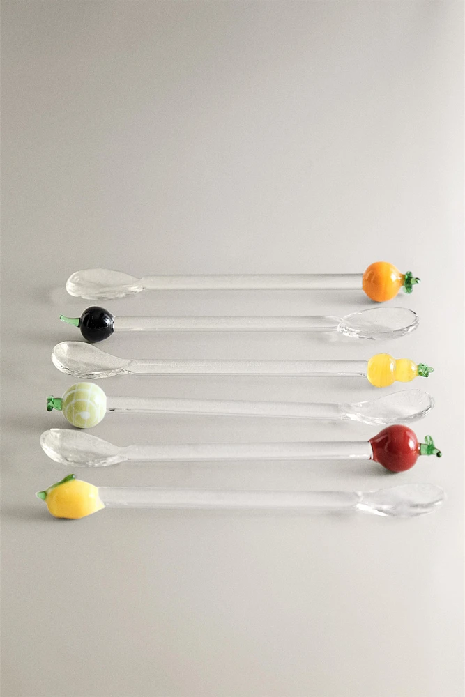 LOT PETITES CUILLÈRES VERRE RECYCLABLE FRUITS (LOT DE 6)