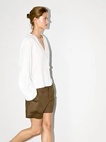 Flowing linen blend kimono-style blouse