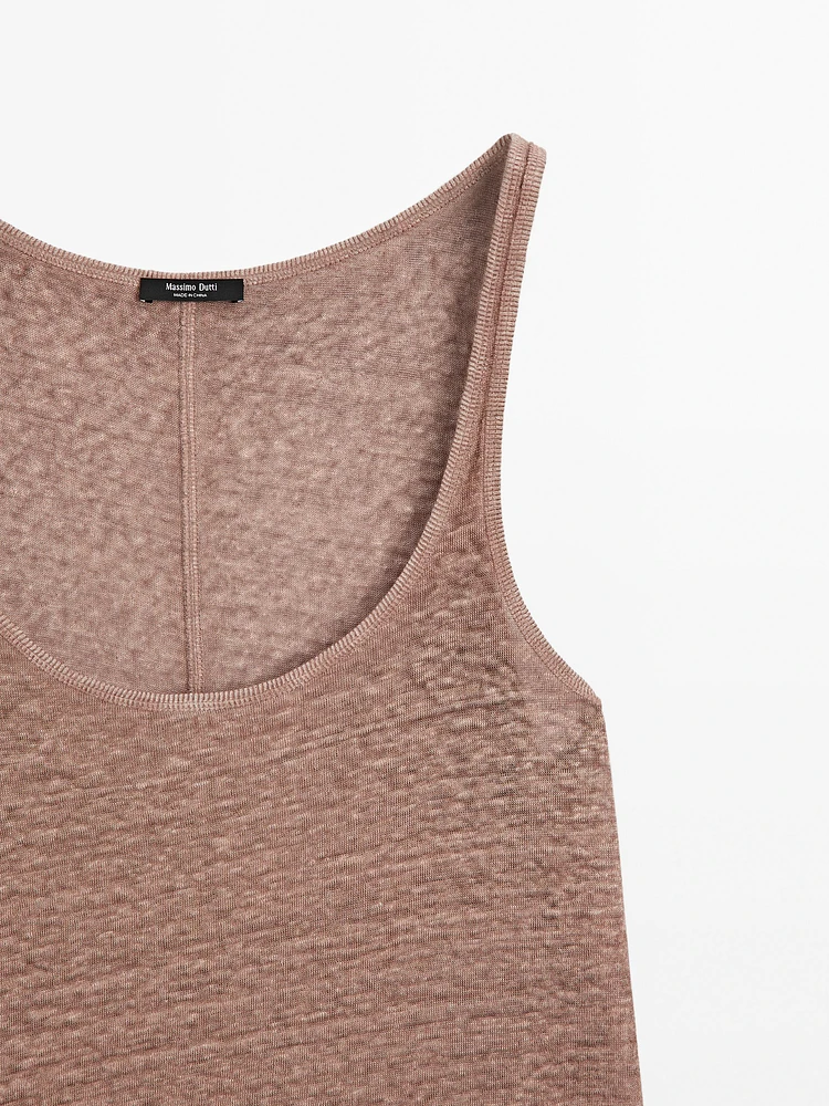 Strappy top with linen fabric detail