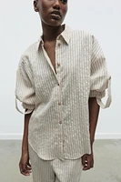 STRIPED ROLL-TAB SLEEVE SHIRT