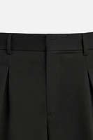 PLEATED COTTON LINEN SHORTS