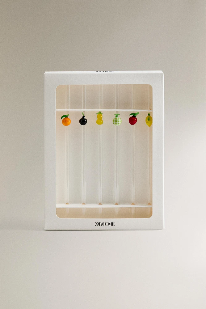 LOT PAILLES VERRE RECYCLABLE FIGURES FRUITS (LOT DE 6)