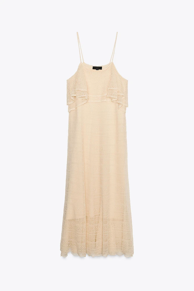 POINTELLE KNIT RUFFLED DRESS