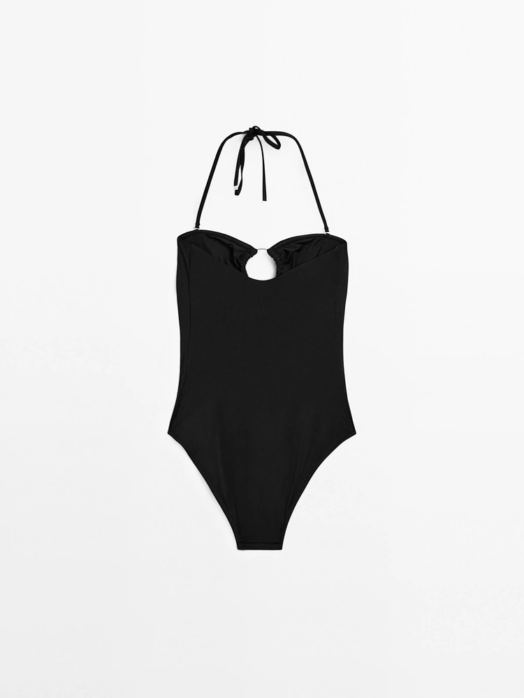 Bandeau swimsuit with metal piece detail