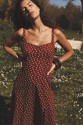 LINEN POLKA DOT MIDI DRESS