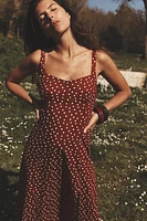 LINEN POLKA DOT MIDI DRESS