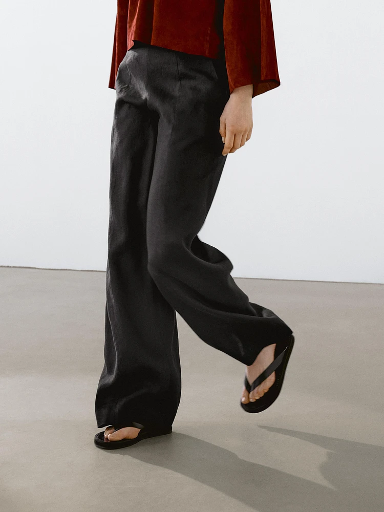 Pantalon fluide plissé 100 % lin