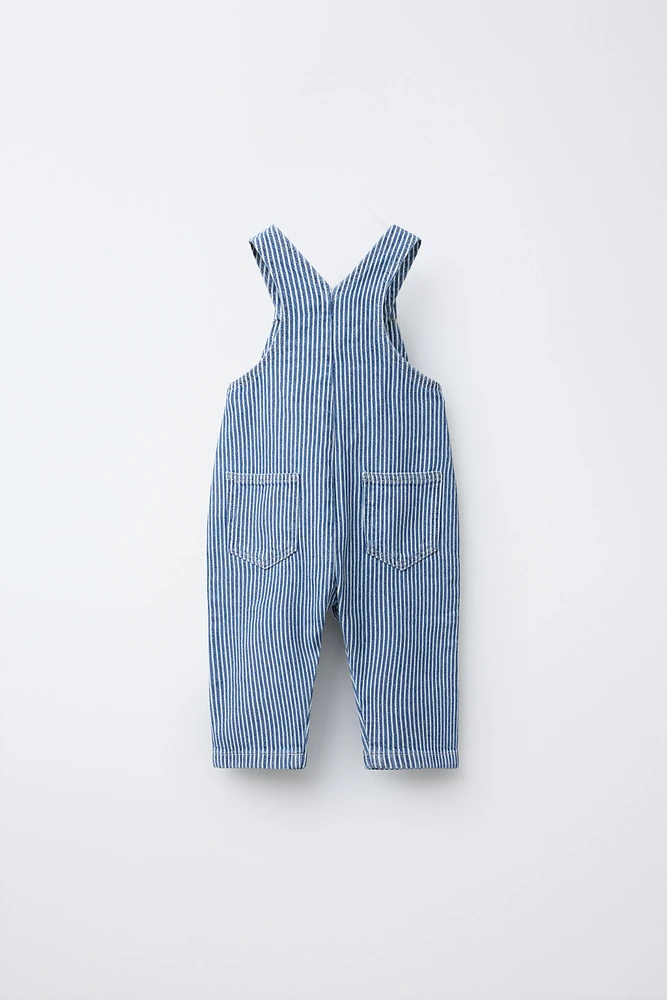 STRIPED TWILL LONG OVERALLS