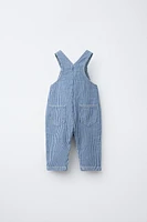 STRIPED TWILL LONG OVERALLS