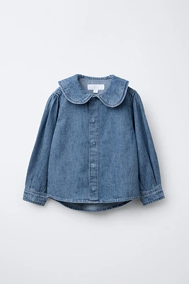 CHEMISE EN DENIM À COL CLAUDINE