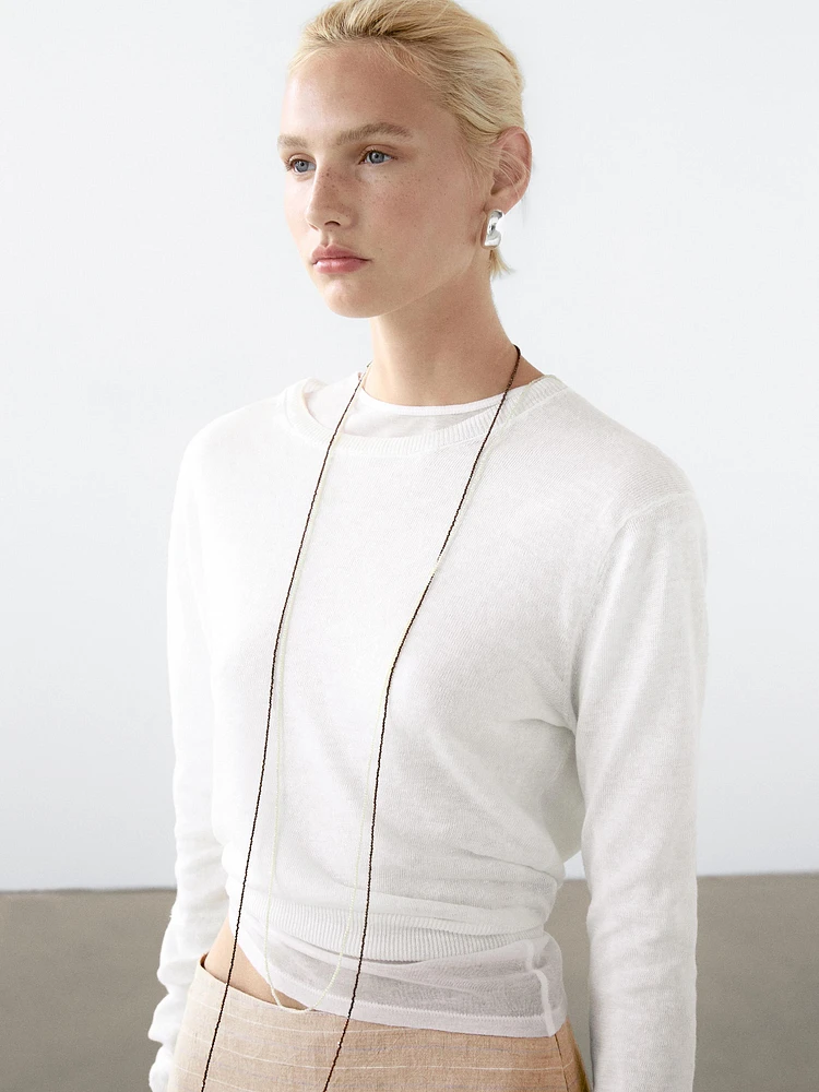 100% linen knit crew neck sweater