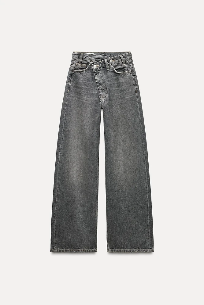 TRF MID-RISE WIDE LEG CROSSOVER WAIST JEANS