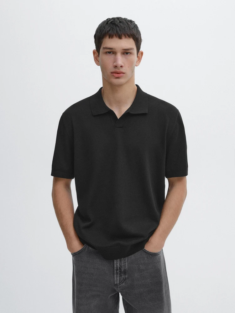 Short sleeve V-neck polo sweater