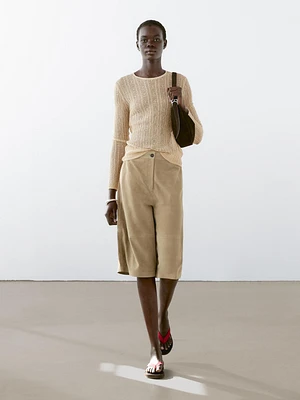 Long sleeve T-shirt with openwork fabric