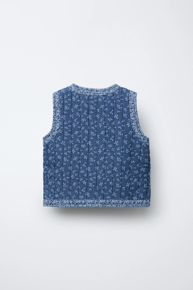 GILET SANS MANCHES DENIM À FLEURS