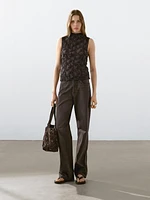 Creased-effect funnel neck top