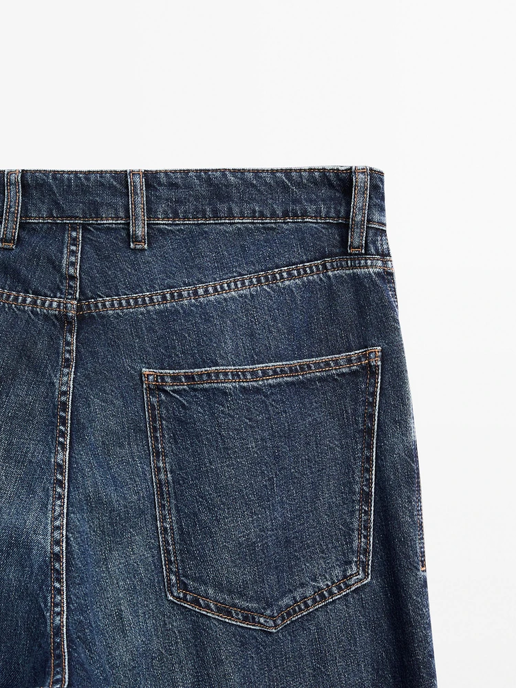 Cotton blend wide-leg jeans