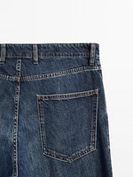 Cotton blend wide-leg jeans