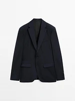 Pinstripe wool suit blazer