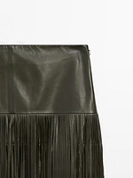 Jupe midi à franges en cuir nappa - Studio