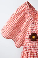 GINGHAM FLORAL BLOUSE