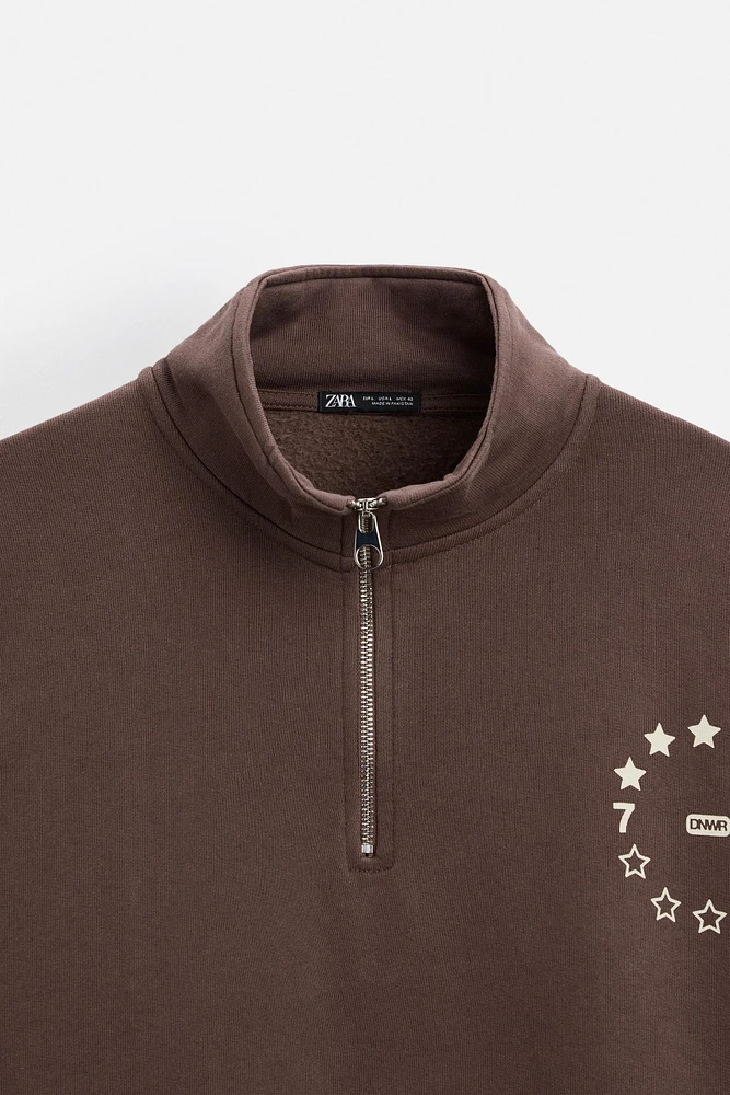 TEXT QUARTER ZIP SWEATSHIRT