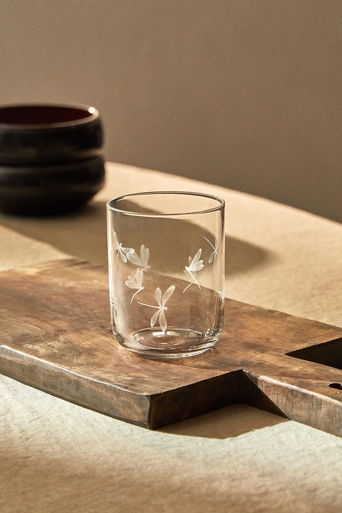 VERRE MOTIF LIBELLULE