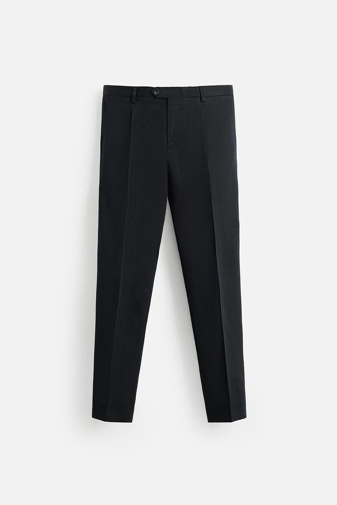 PANTALON DE COSTUME À CHEVRONS LIN ET COTON