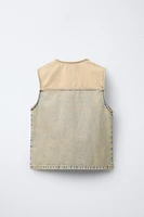 DISTRESSED EFFECT DENIM VEST